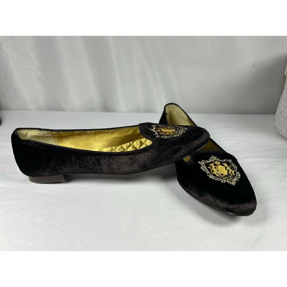 Unisa  dark black Velvet Flats Gold Embroidered Badger Womens 7 academia￼ - Picture 2 of 9
